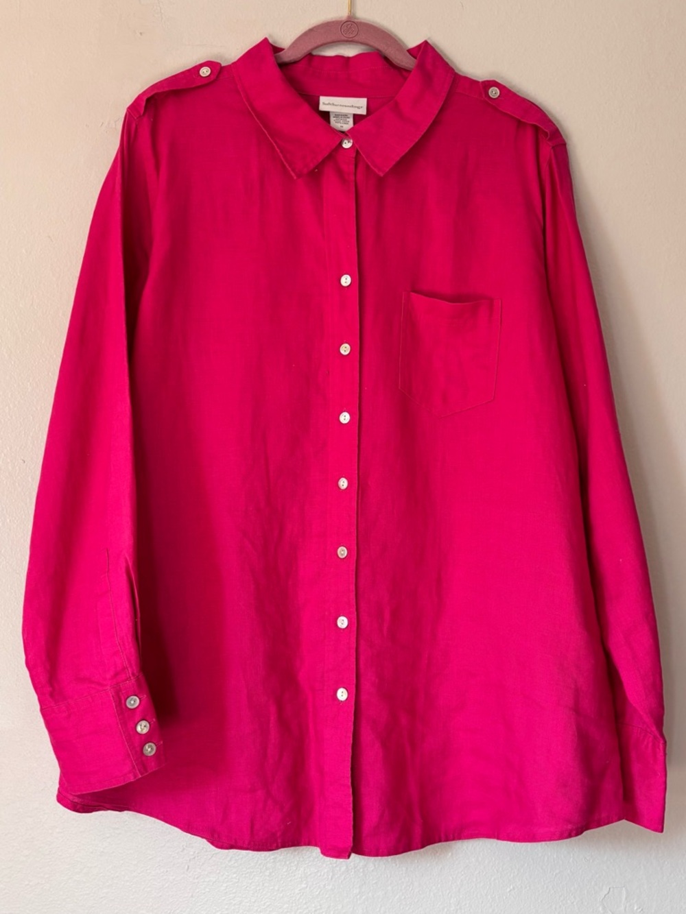 Soft Surroundings Fuchsia Pink Linen  Ladies Shirt Top size 3X